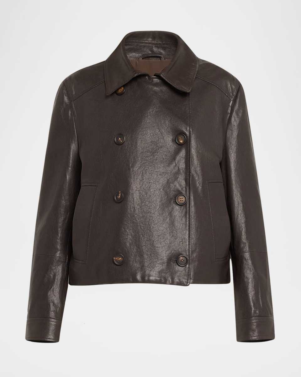 Shiny Leather Double-Breasted Jacket